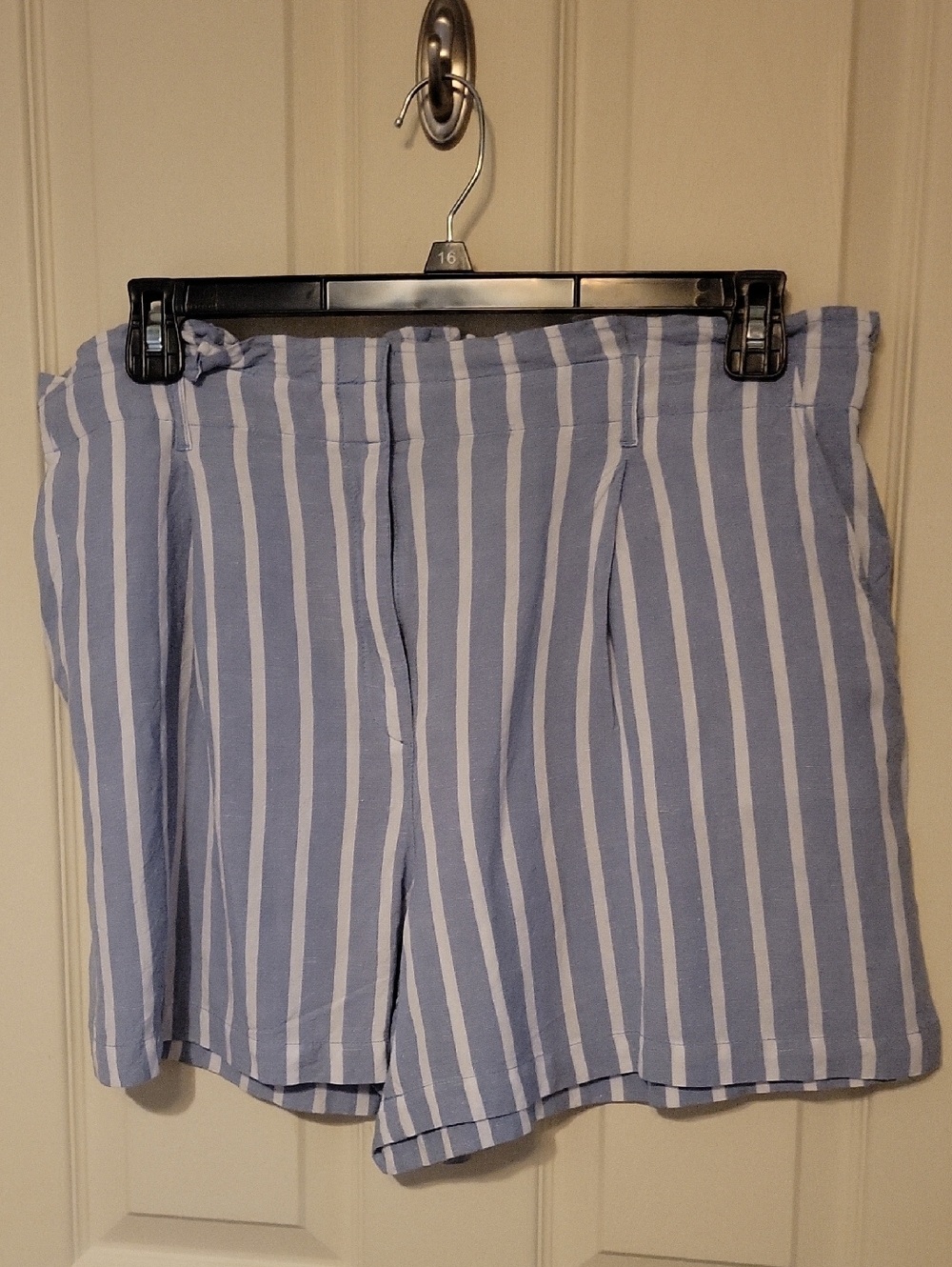LOFT Light Blue & White Vertical Stripe Pleated Front Women's Shorts